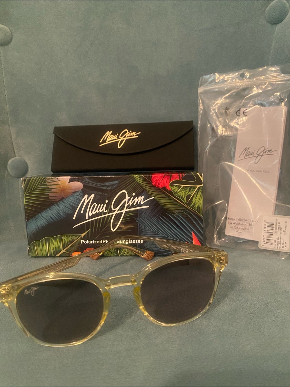 Maui Jim Translucent Yellow Frame Sunglasses with Dark Grey Lenses